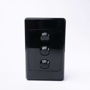 3 Gang Switch Slim Line Wall Light Switch - Black - RV Essentials Australia