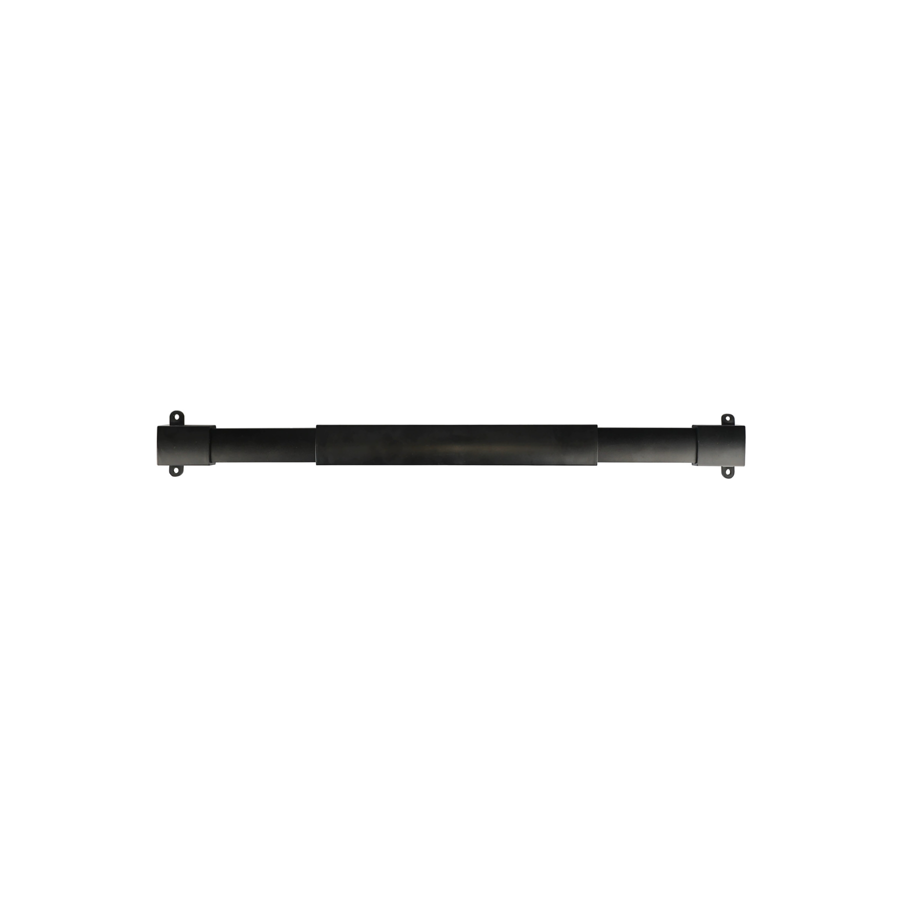 A black metal horizontal bar with mounting holes on both ends, shown against a plain white background.