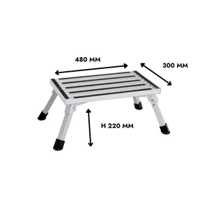 A small folding step stool or table with dimension arrows and labels showing 480 mm width, 300 mm depth, and 220 mm height on a plain white background.