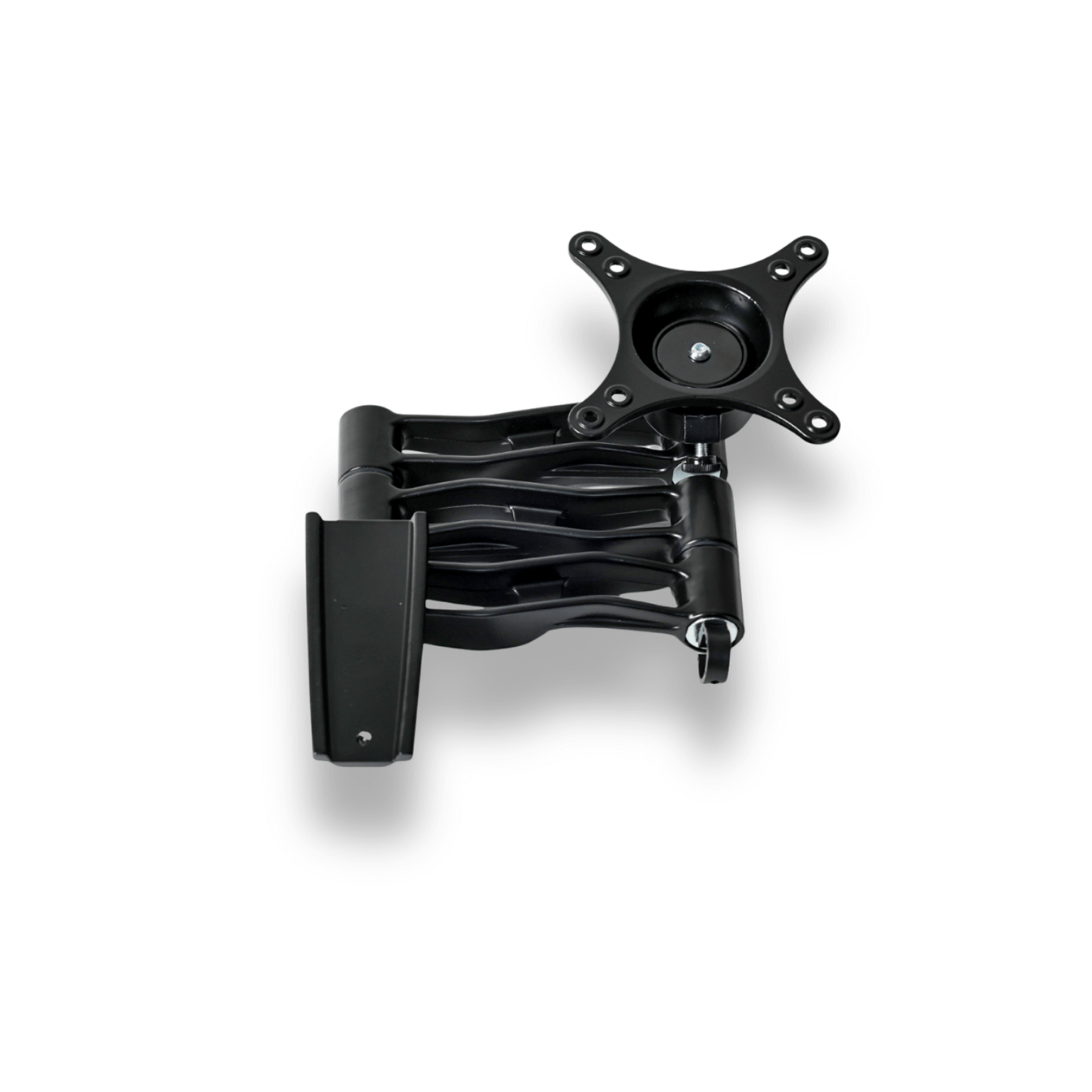Black adjustable monitor wall mount on a white background