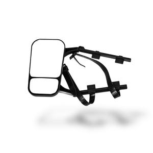 RV Essentials adjustable towing mirror designed for safe and easy caravan towing, featuring flat and convex lenses.