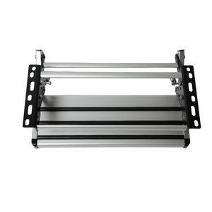 Top view of folded single pull-out caravan step with aluminium tread and 12mm bolt slots