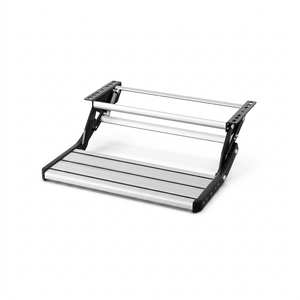 Aluminium single pull-out caravan step in open position with rubber grip strips