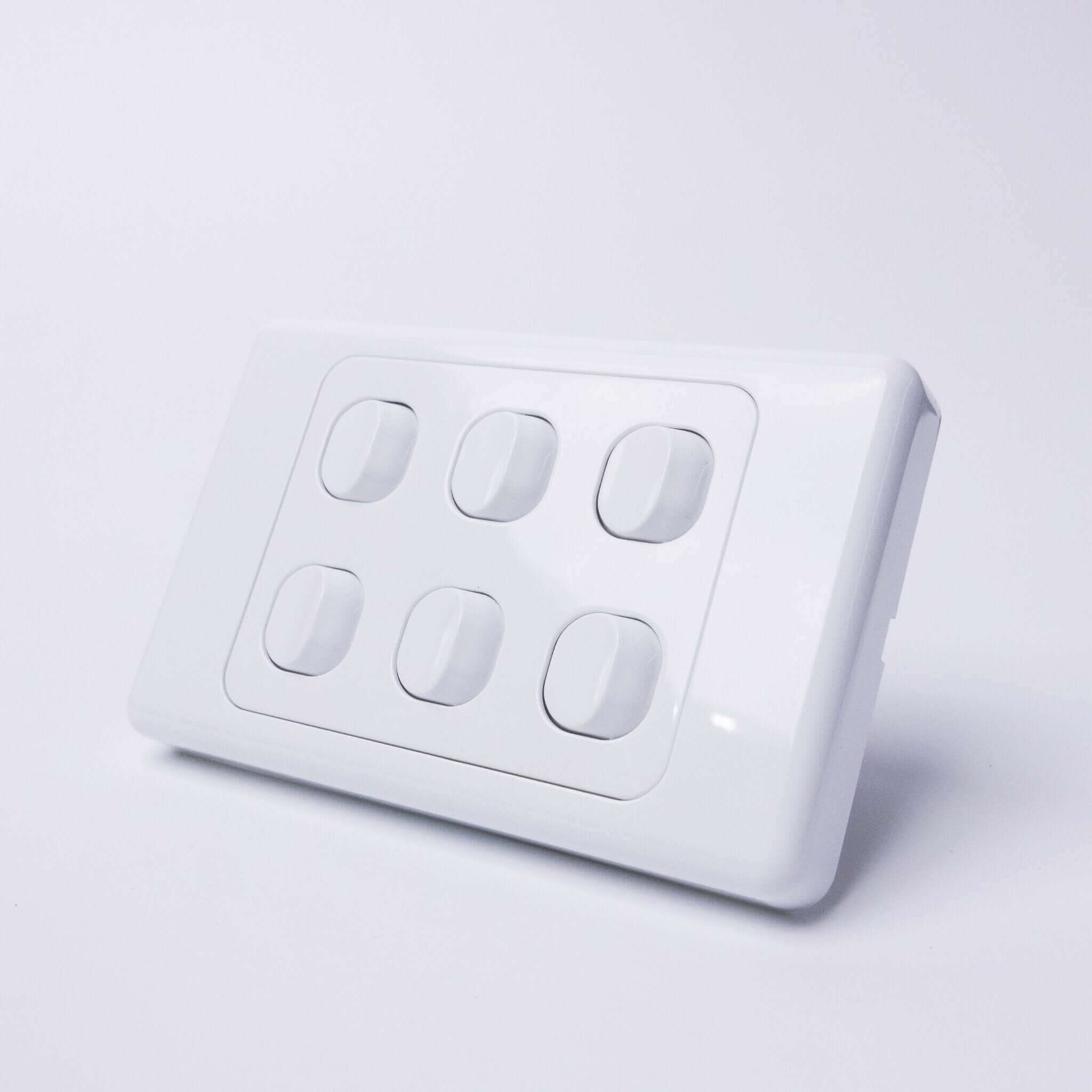 White 6 Gang Switch Slimline Wall Plate - RV Essentials Australia
