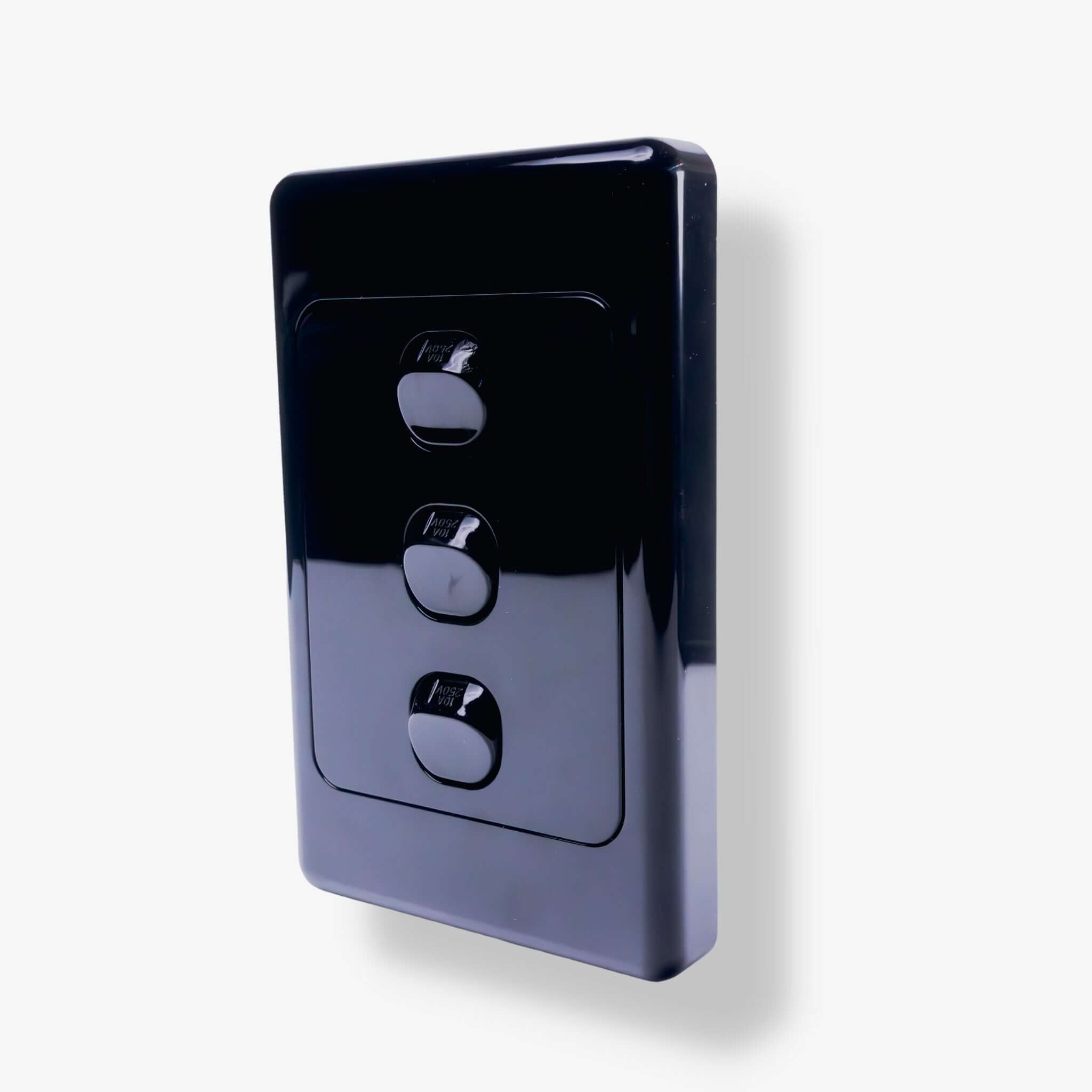 3 Gang Switch Slim Line Wall Light Switch - Black - RV Essentials Australia