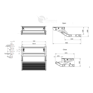 Single pull-out caravan step with mounting bracket hole spacing diagram, 69mm and 88mm slot centres