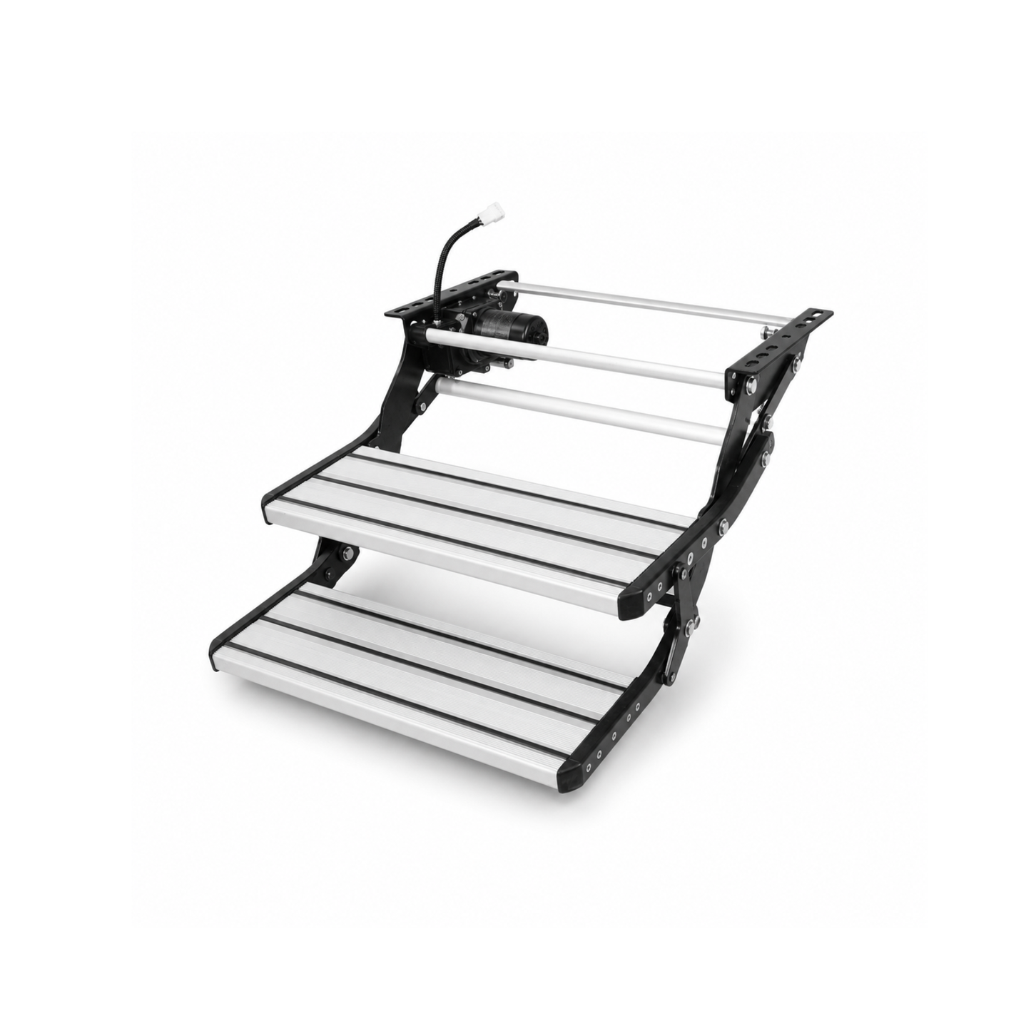 Ribbed silver aluminium tread surface for grip on caravan step
