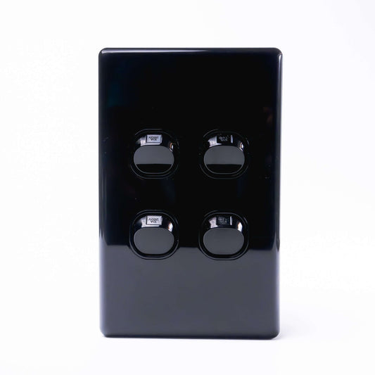 Black 4 Gang Switch Slimline Wall Plate - RV Essentials Australia