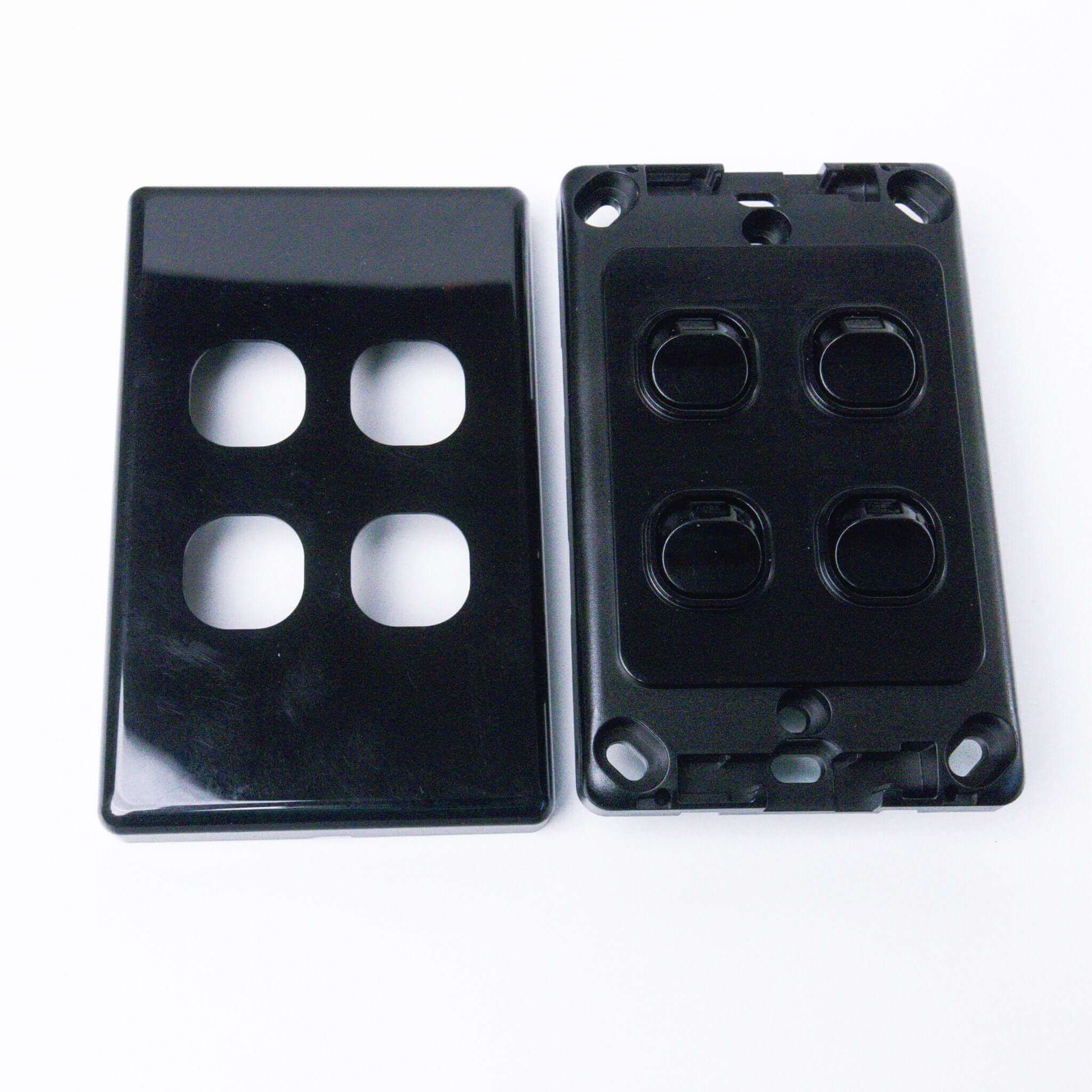 Black 4 Gang Switch Slimline Wall Plate - RV Essentials Australia