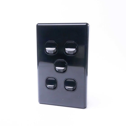 Black 5 Gang Switch Slimline Wall Plate - RV Essentials Australia