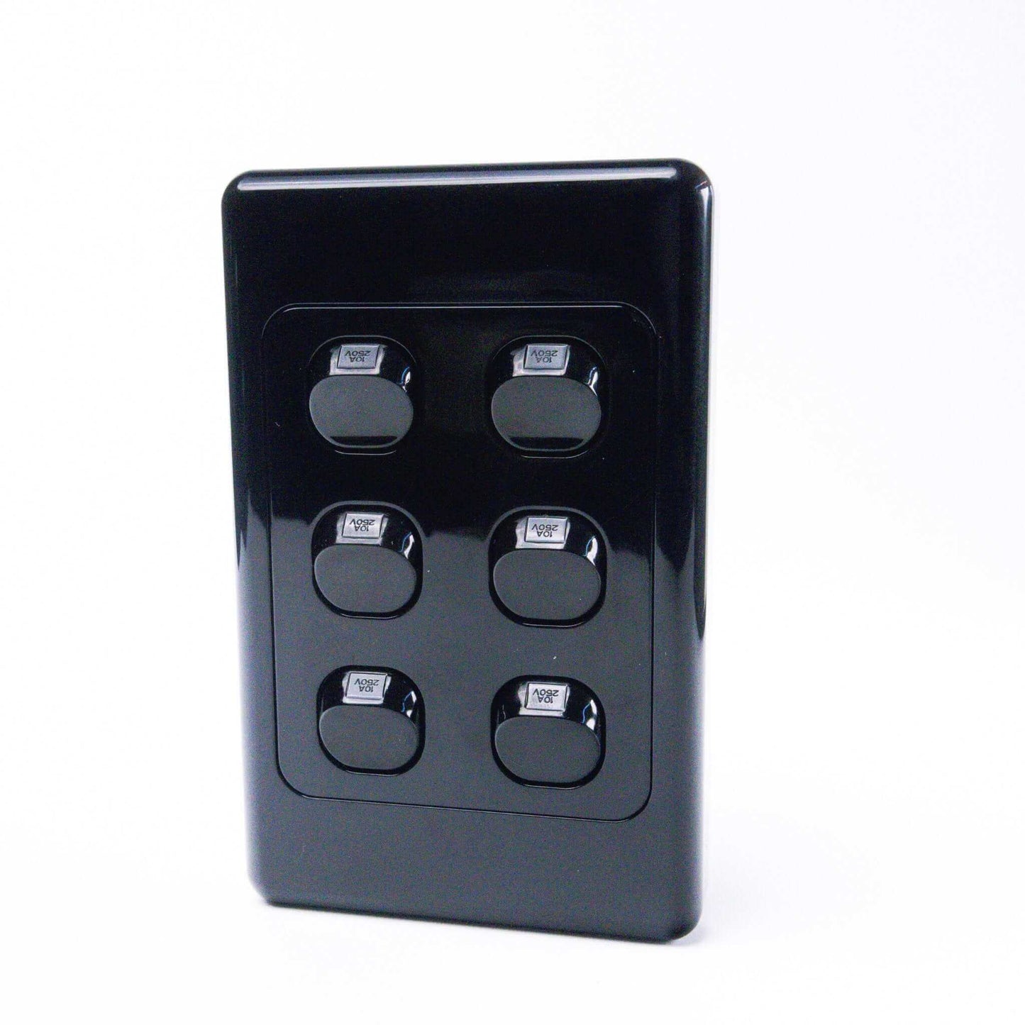 Black 6 Gang Switch Slimline Wall Plate - RV Essentials Australia