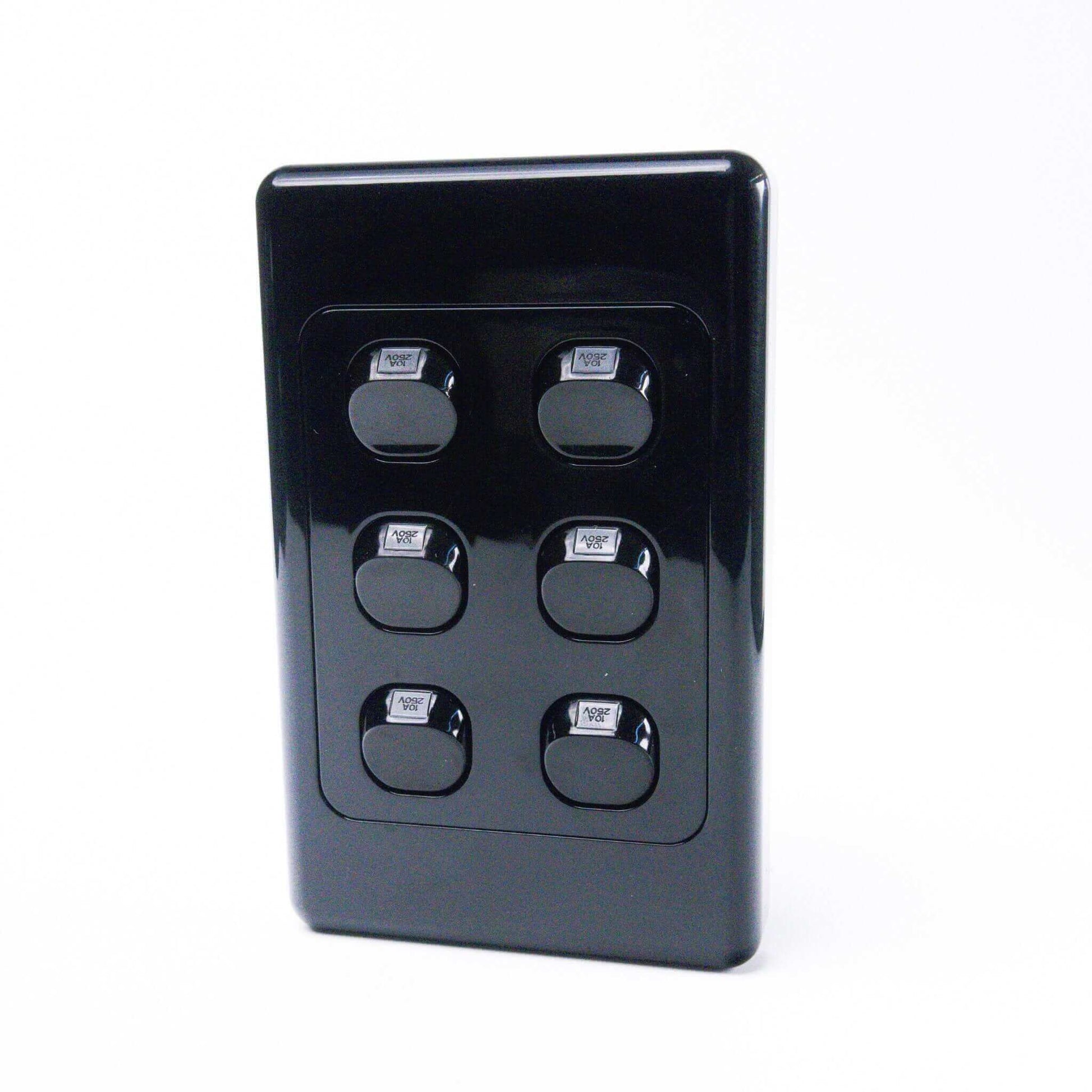 Black 6 Gang Switch Slimline Wall Plate - RV Essentials Australia