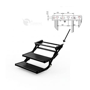 Drawing of the mounting rail showing 12 mm bolt holes and slot spacing, with an arrow pointing to the black double step