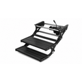 Black electric double caravan step extended, showing the two aluminium treads out ready for use