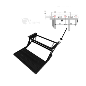 Black single caravan step front, profile, underside and rear views