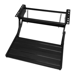 A black metal vehicle lift frame with a ribbed step plate and suspension springs, shown on a clean white background.