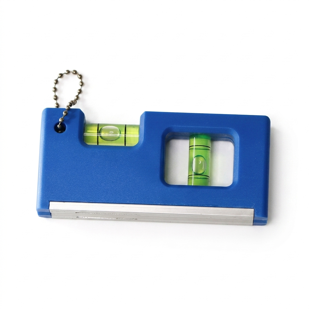 Blue mini caravan spirit level measuring 100 x 45 x 20mm