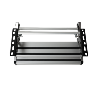 Top view of folded single pull-out caravan step with aluminium tread and 12mm bolt slots