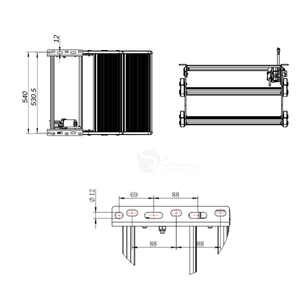 Technical dimension drawing of a caravan 12v step.  shown in three orthographic views with measurements including 540, 580.5, 12, 69, 88, and Ø12 on a white background.