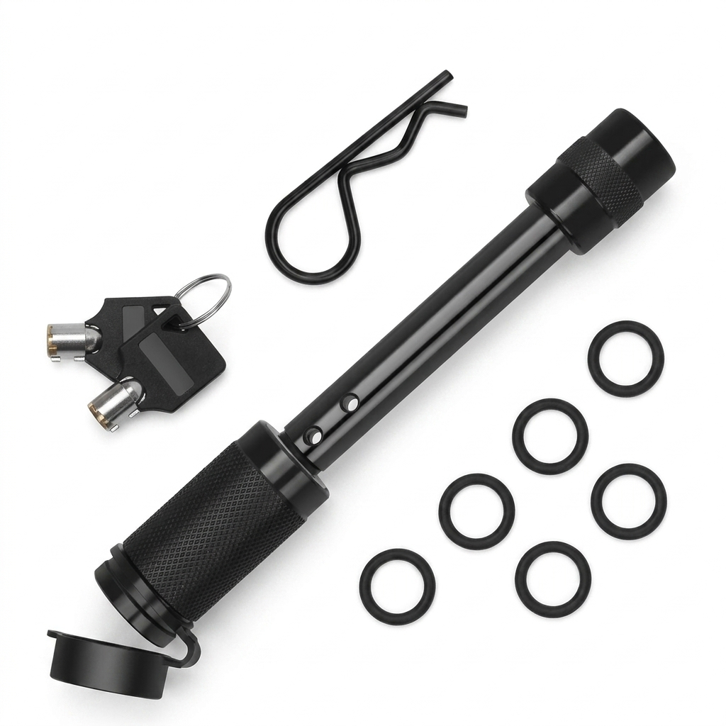 Locking hitch pin fitted through a tow bar receiver