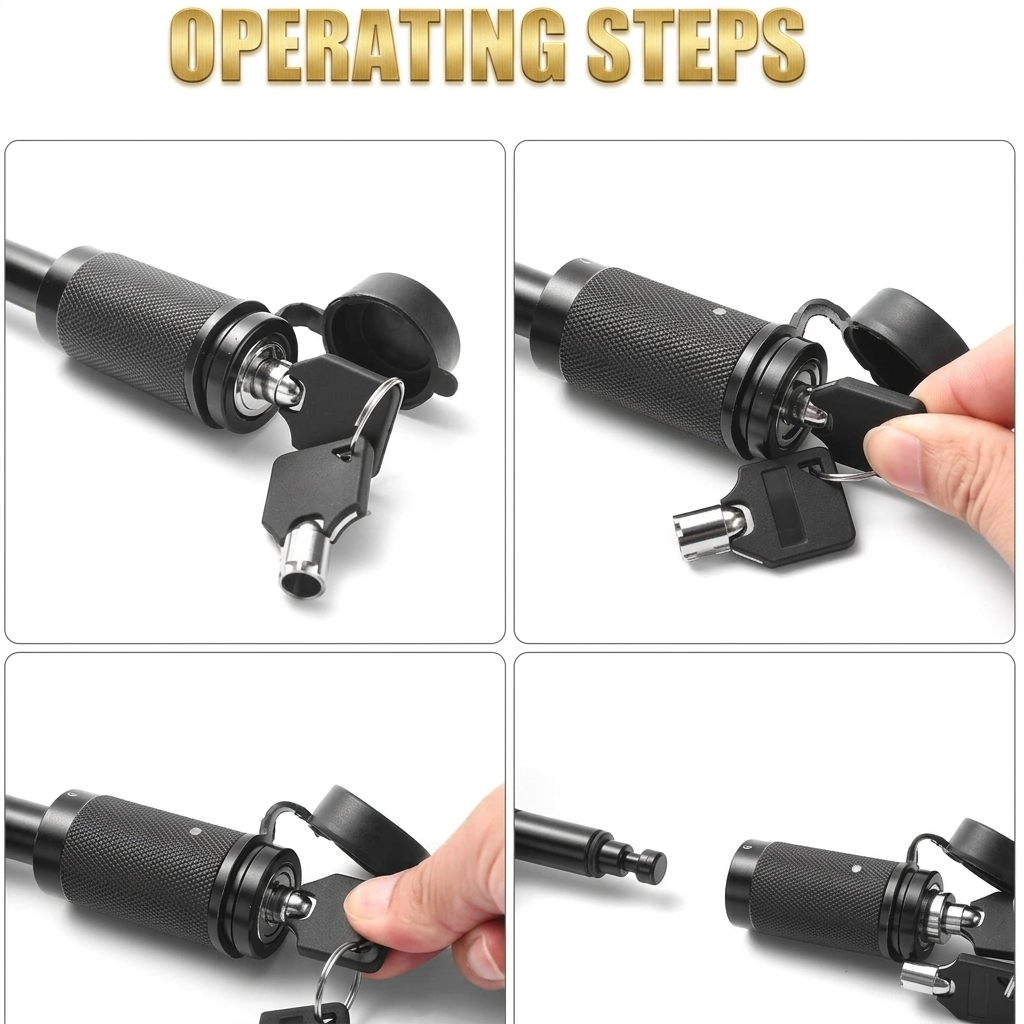 Hitch pin lock with two keys, R-clip and rubber O-rings
