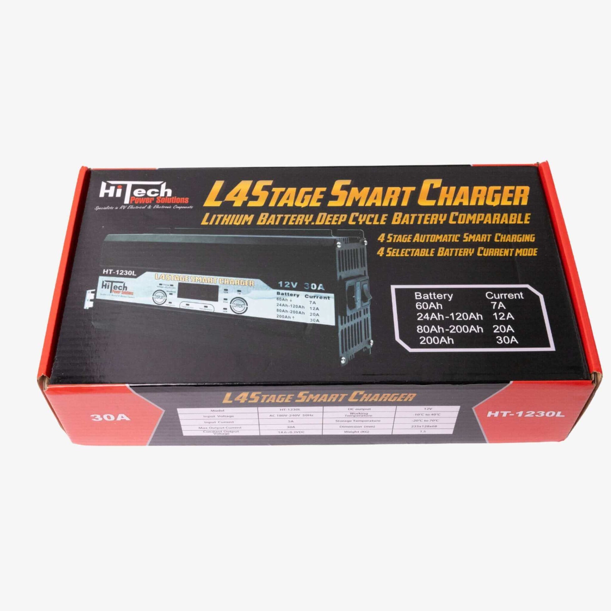 HiTech HT-1230: 4-Stage Smart Battery Charger & 12V Power Adapter (30A, Lithium Compatible) - RV Essentials Australia