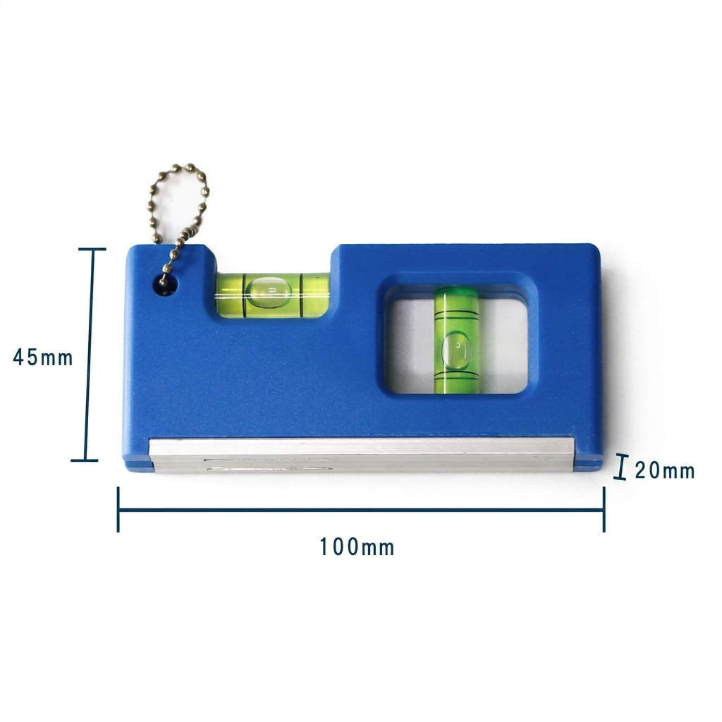 Blue mini caravan spirit level measuring 100 x 45 x 20mm