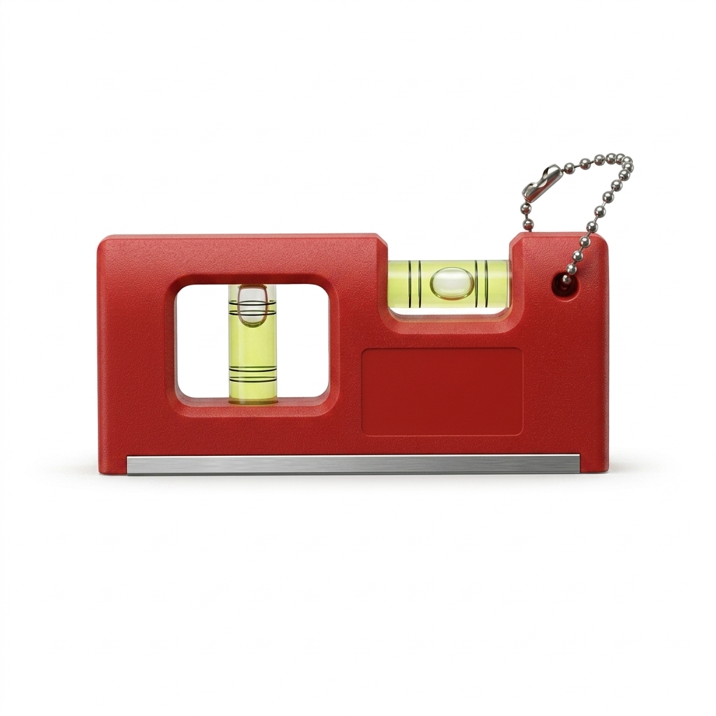 Red pocket bubble level showing horizontal and vertical vials