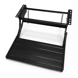 A black metal vehicle lift frame with a ribbed step plate and suspension springs, shown on a clean white background.