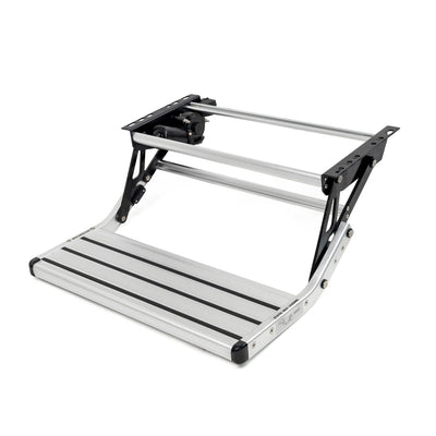 silver folding step on a white background
