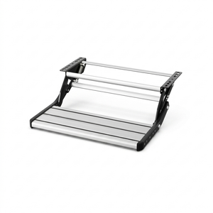 Aluminium single pull-out caravan step in open position with rubber grip strips