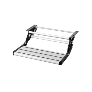 Top view of folded single pull-out caravan step with aluminium tread and 12mm bolt slots