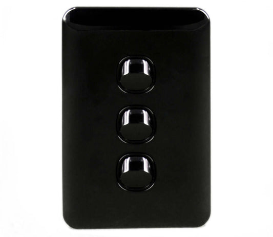 3 Gang Switch Slim Line Wall Light Switch - Black