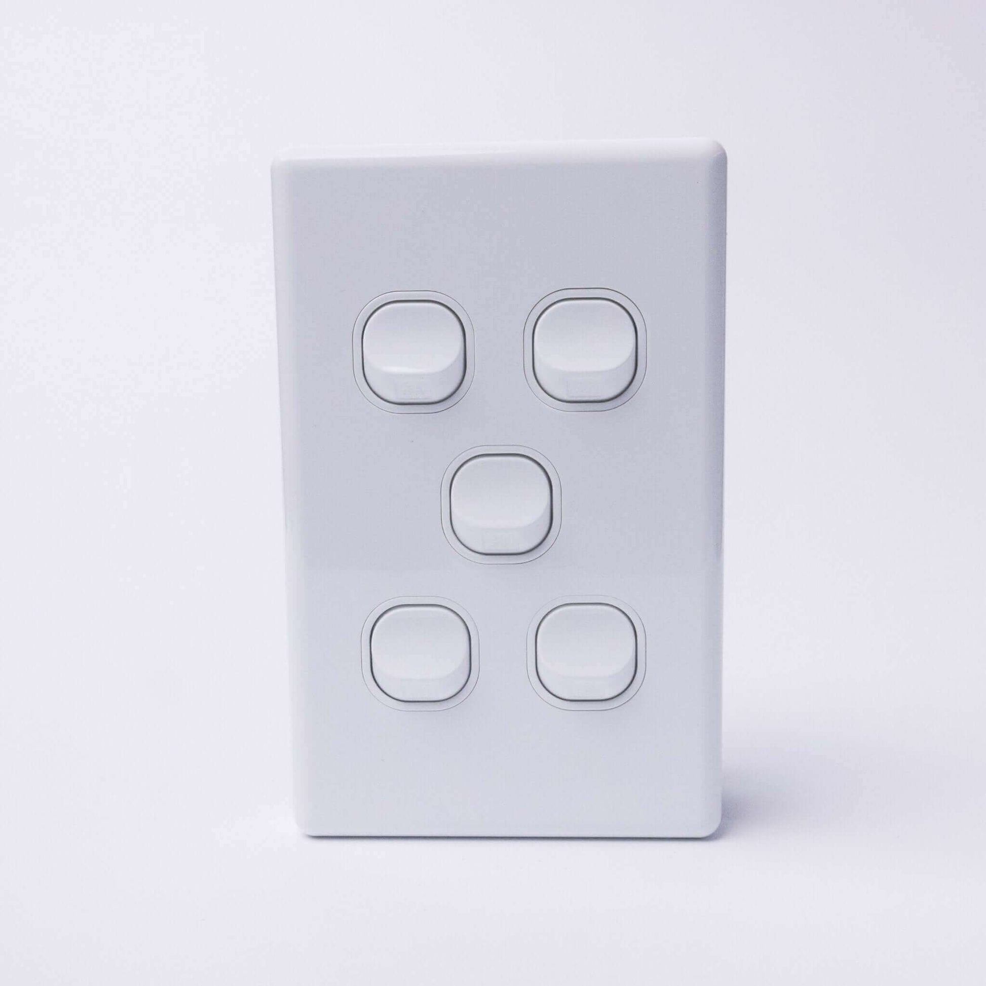 White 5 Gang Switch Slimline Wall Plate - RV Essentials Australia