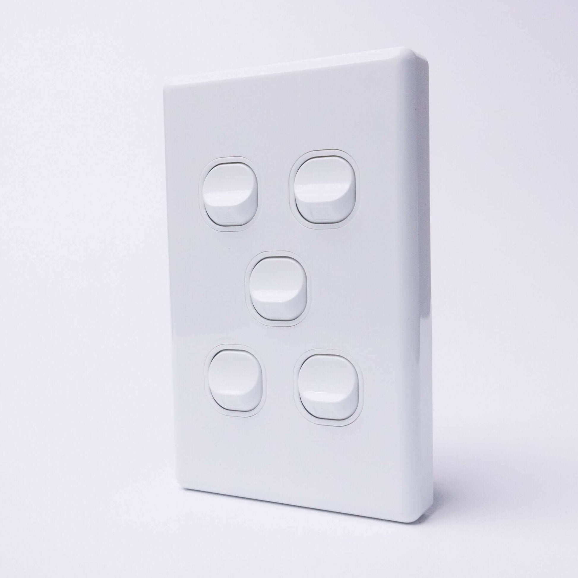 White 5 Gang Switch Slimline Wall Plate - RV Essentials Australia