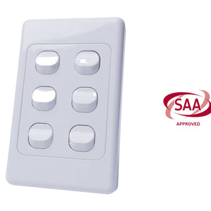 White 6 Gang Switch Slimline Wall Plate - RV Essentials Australia