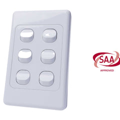 White 6 Gang Switch Slimline Wall Plate - RV Essentials Australia