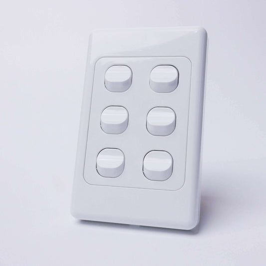 White 6 Gang Switch Slimline Wall Plate - RV Essentials Australia